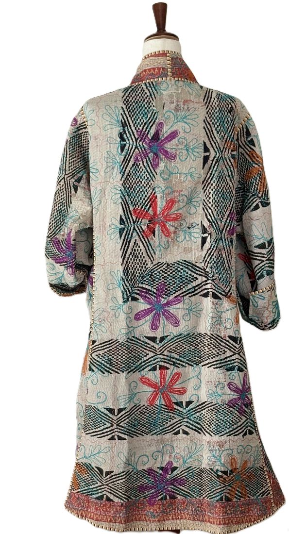 Tulip Cut Waist Coat Is Fully Reversible With Suzani And Kantha Stitching. (Green Blue)