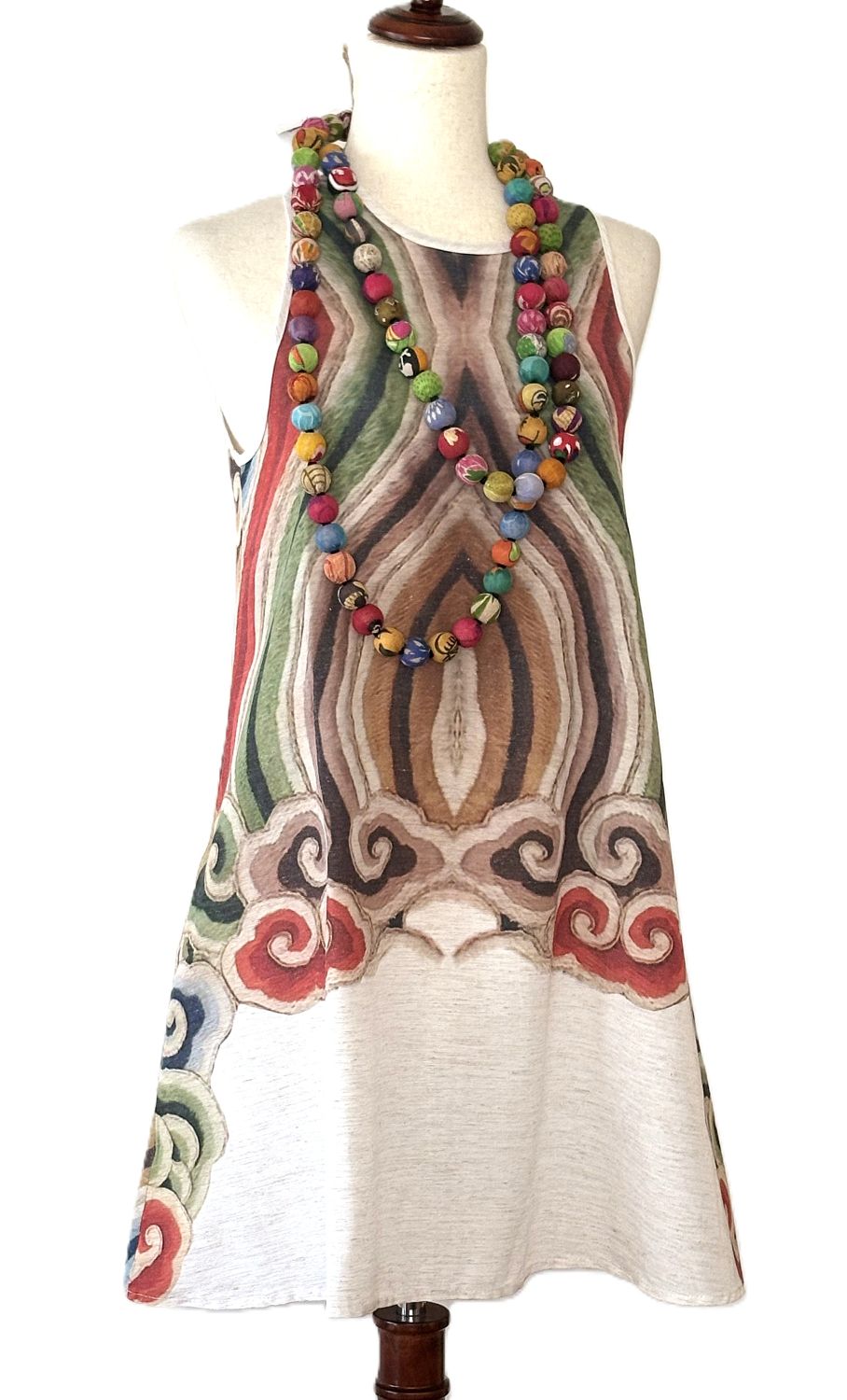 Dresses, Abstract Geometric Linen Blend A-Line Mini Dress (Earth Tones).