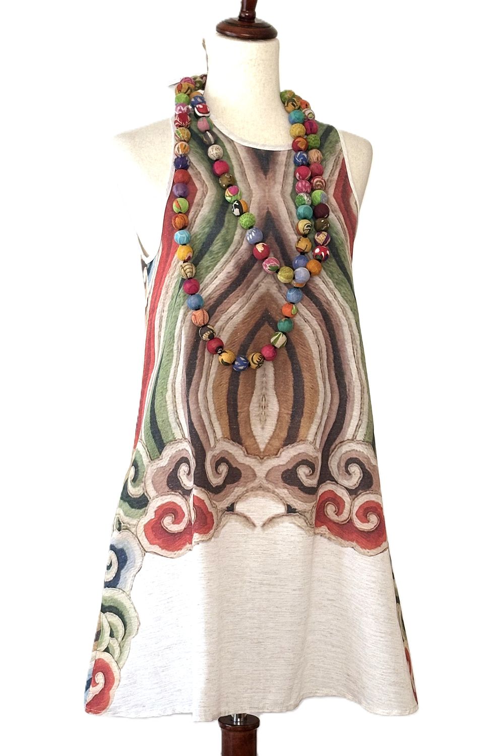 Dresses, Abstract Geometric Linen Blend A-Line Mini Dress (Earth Tones).