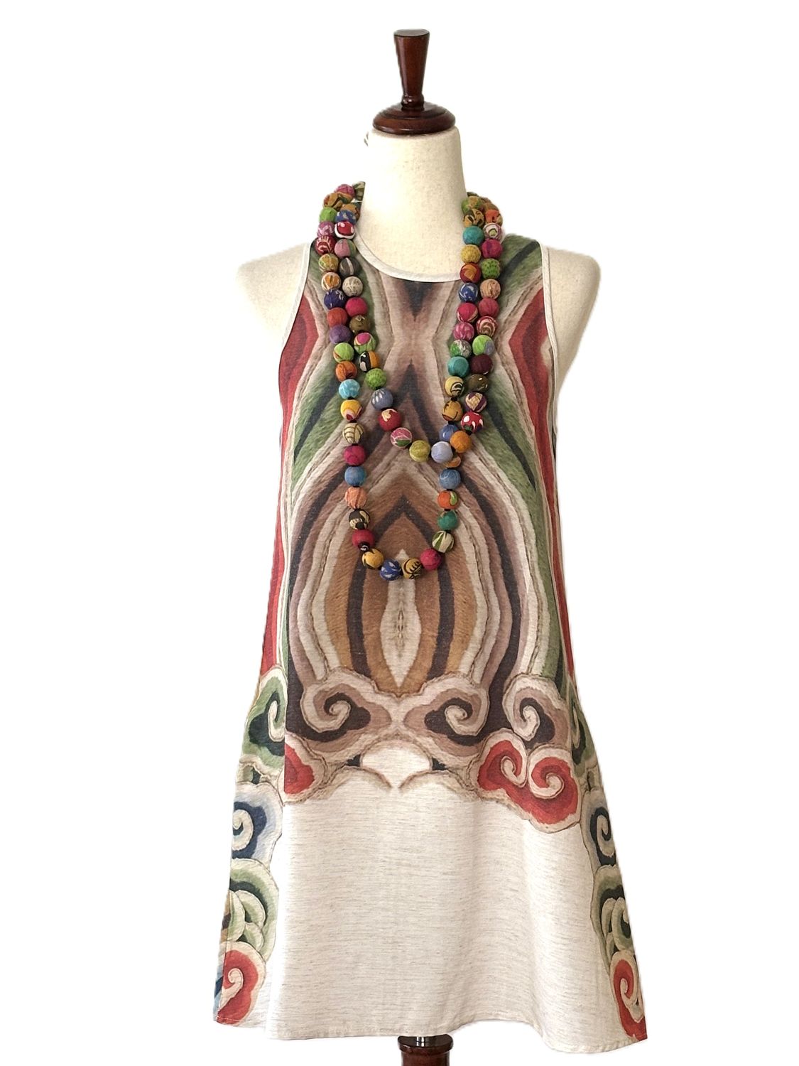 Dresses, Abstract Geometric Linen Blend A-Line Mini Dress (Earth Tones).