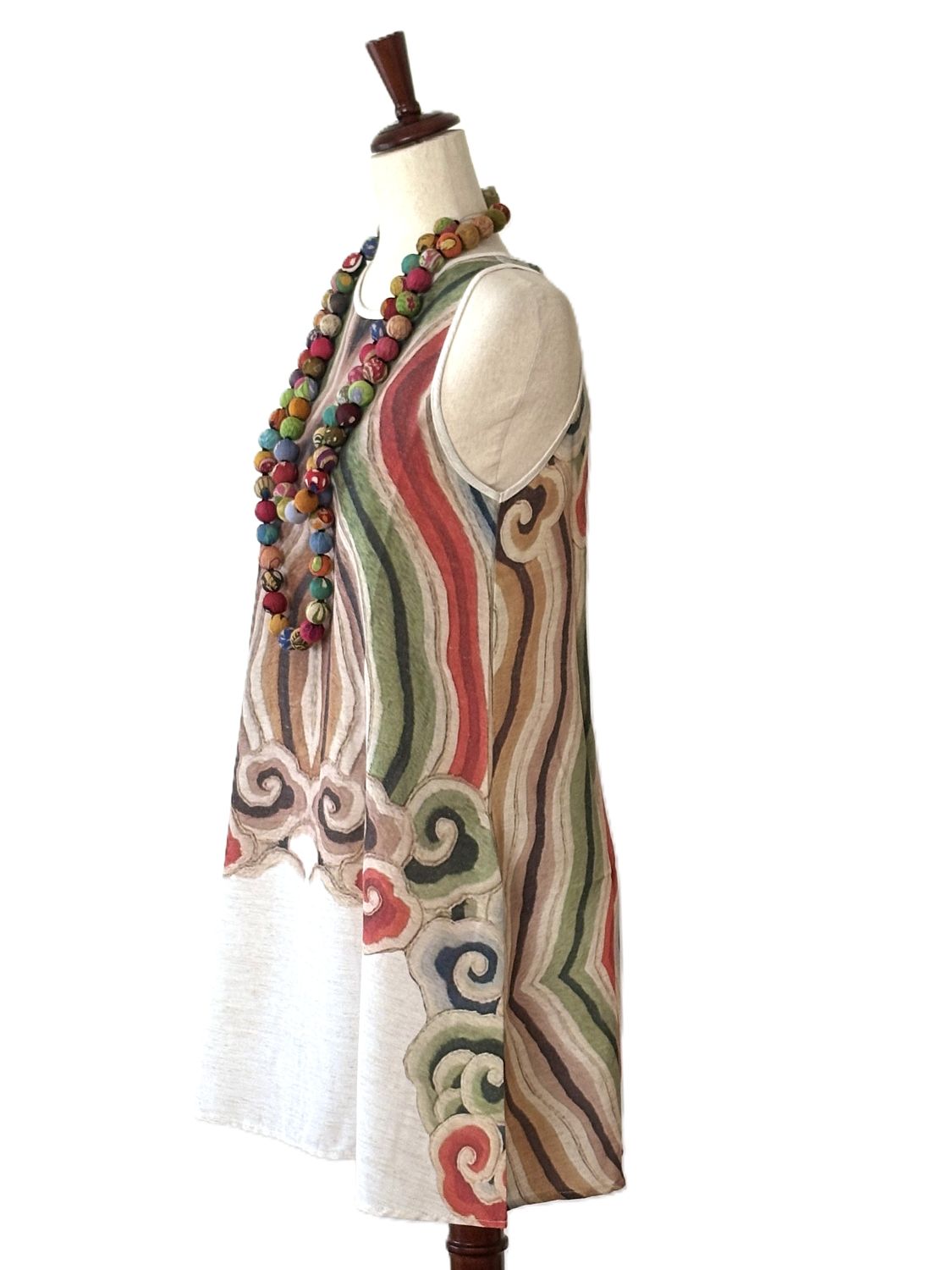 Dresses, Abstract Geometric Linen Blend A-Line Mini Dress (Earth Tones).