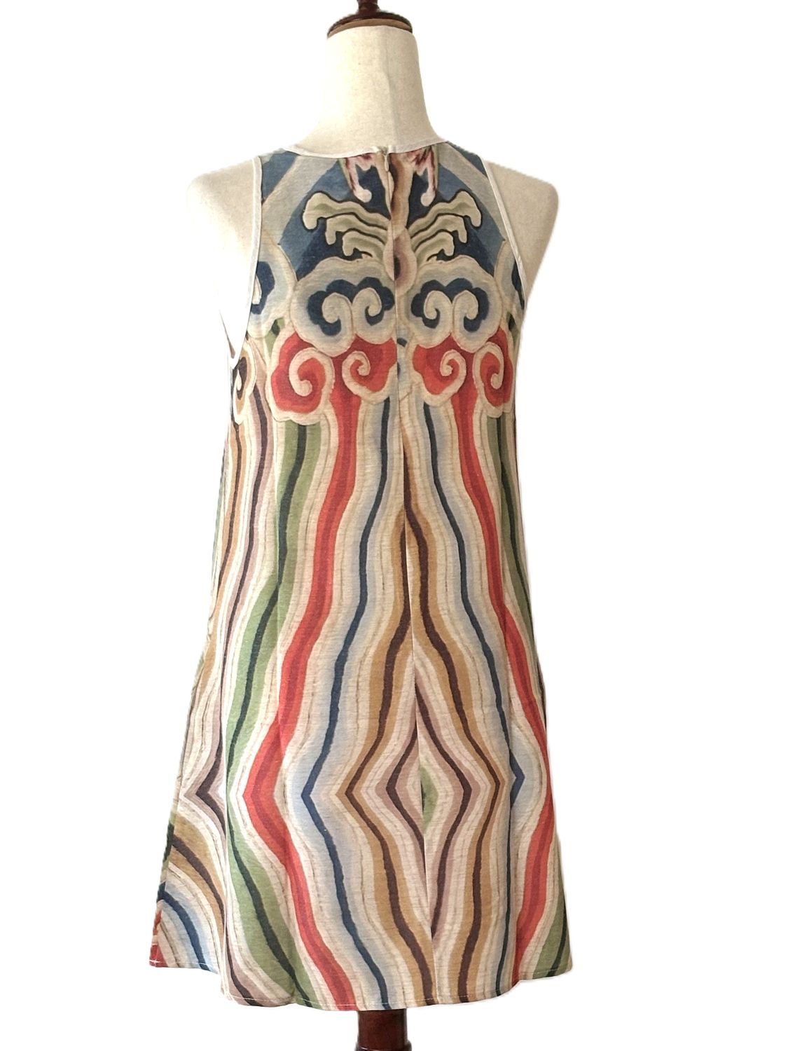 Dresses, Abstract Geometric Linen Blend A-Line Mini Dress (Earth Tones).