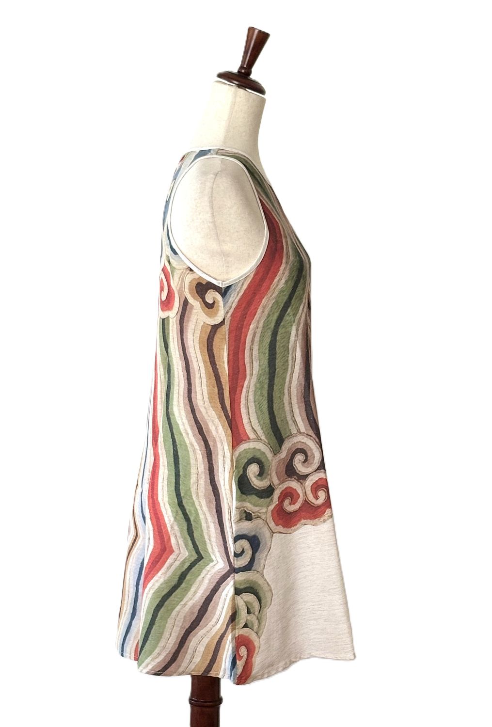 Dresses, Abstract Geometric Linen Blend A-Line Mini Dress (Earth Tones).