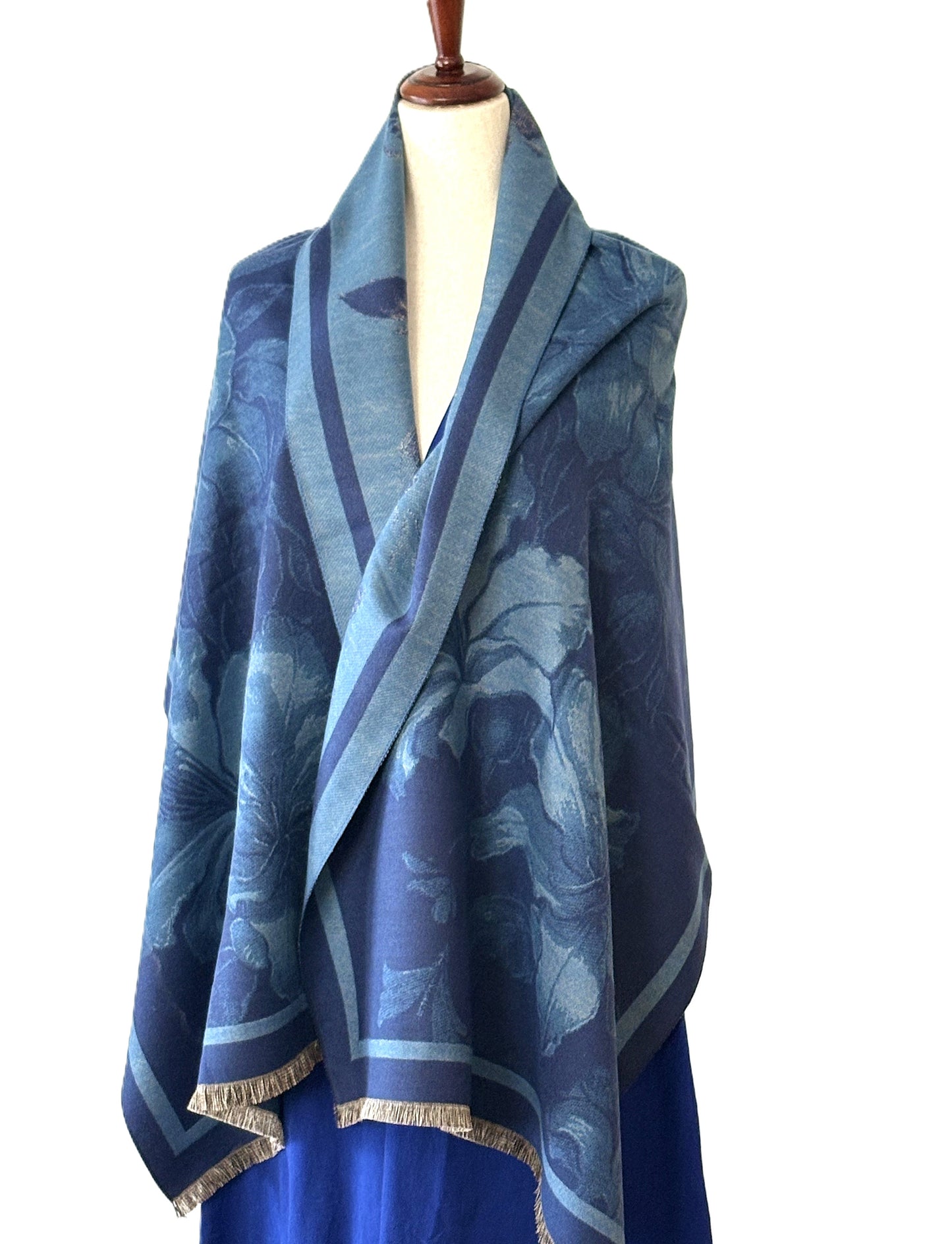 Blue / Navy Opening Flower Reversible Wrap/Scarf