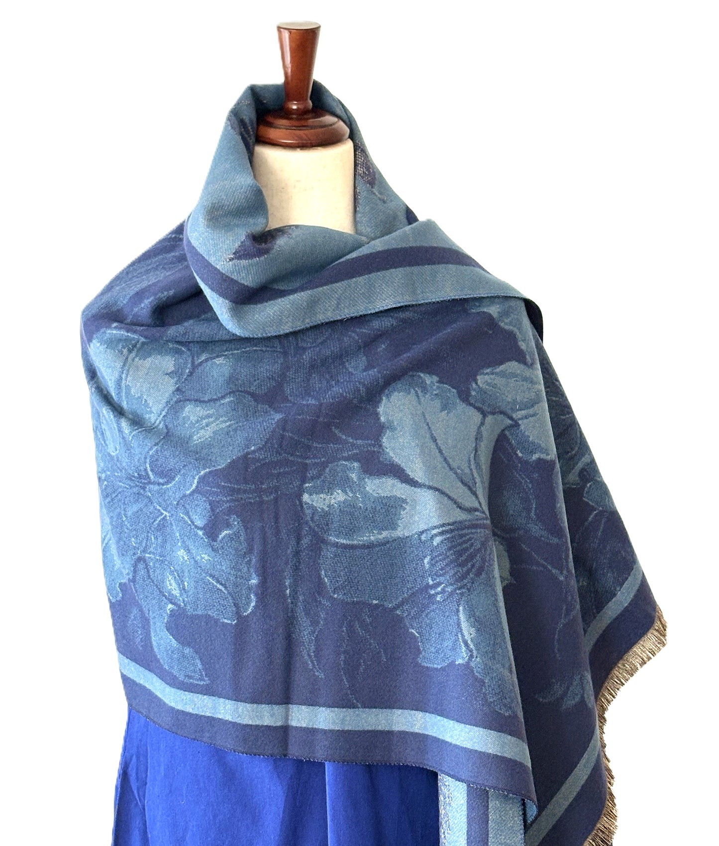 Blue / Navy Opening Flower Reversible Wrap/Scarf