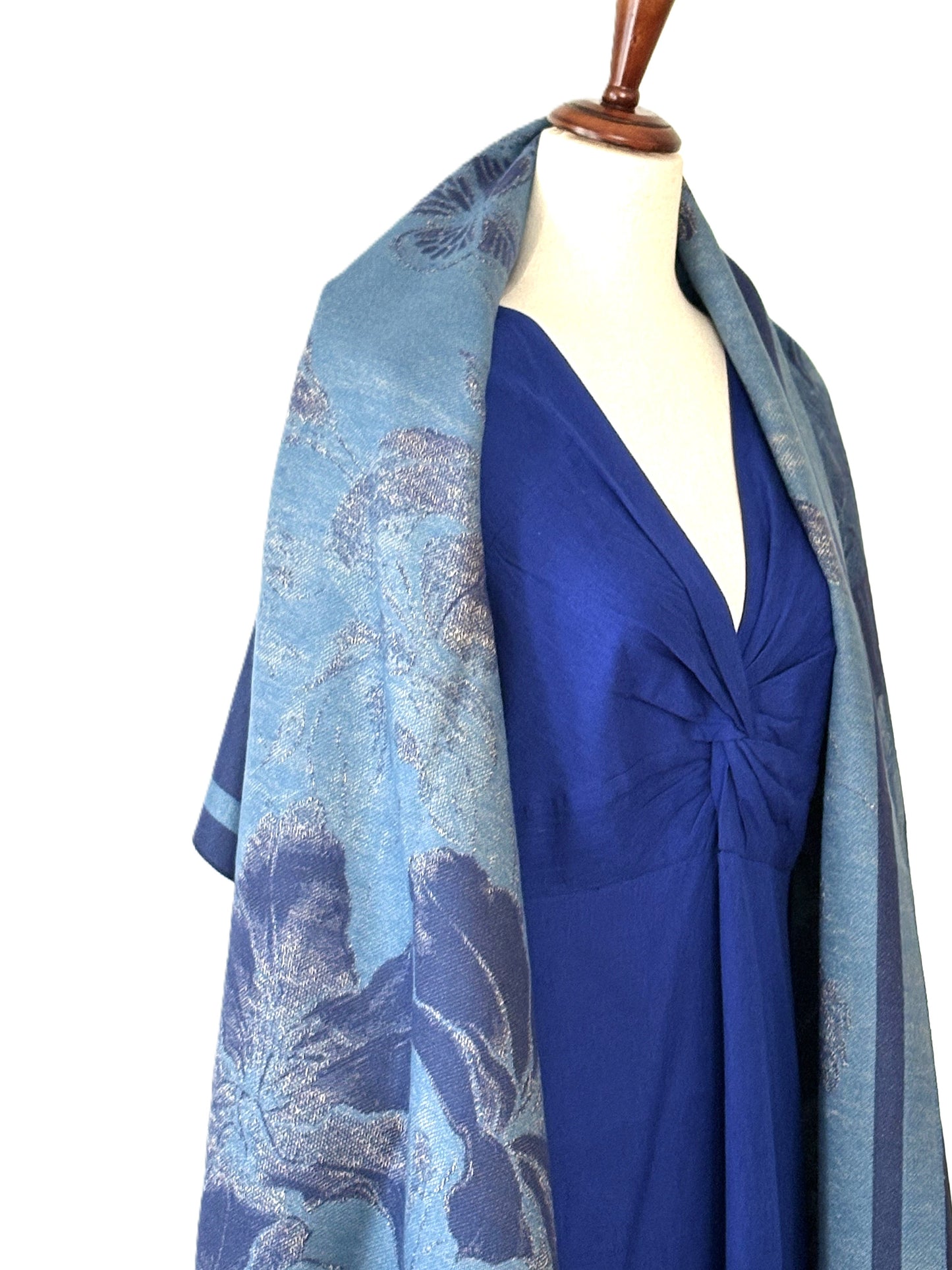 Blue / Navy Opening Flower Reversible Wrap/Scarf