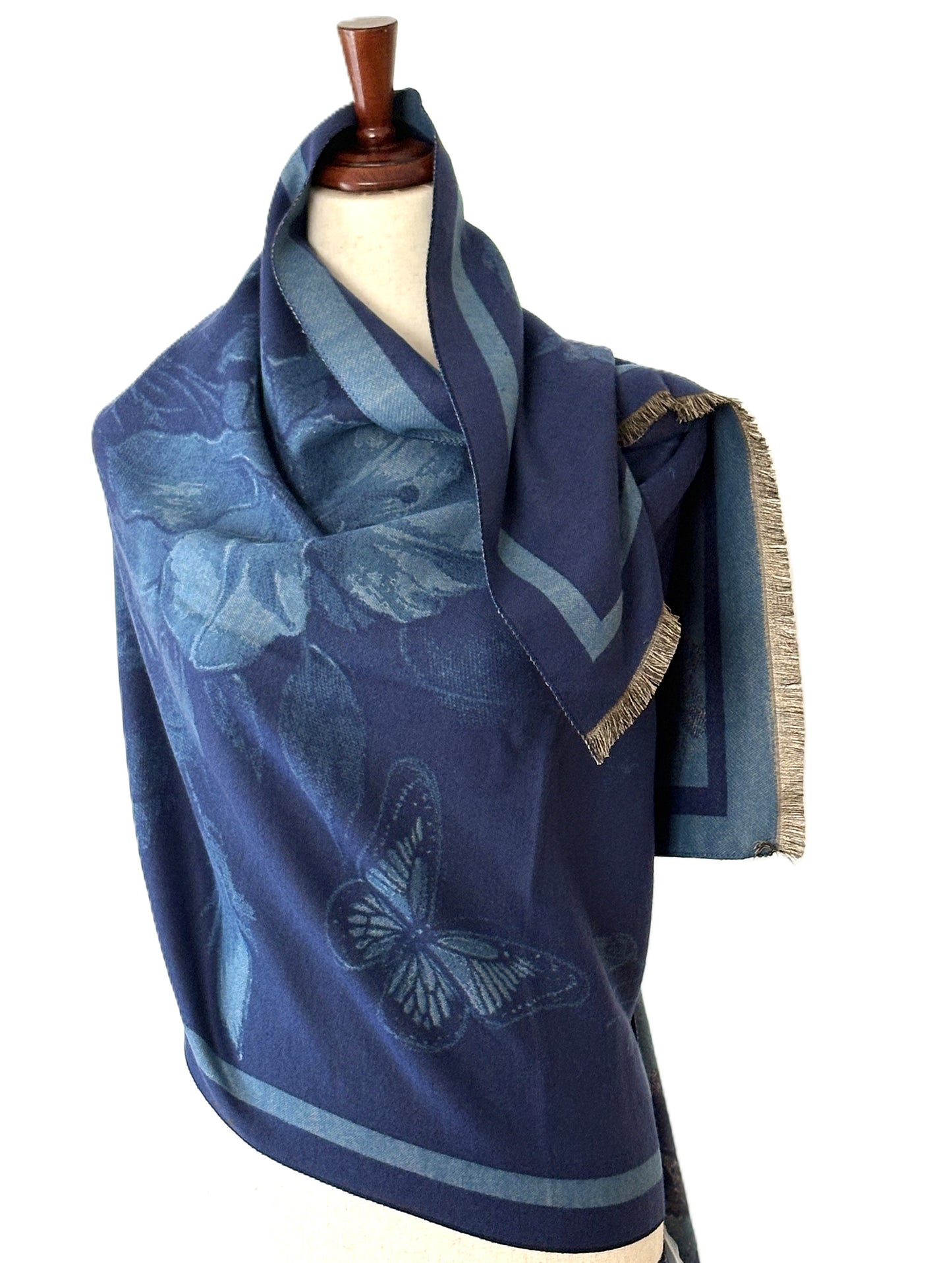 Blue / Navy Opening Flower Reversible Wrap/Scarf