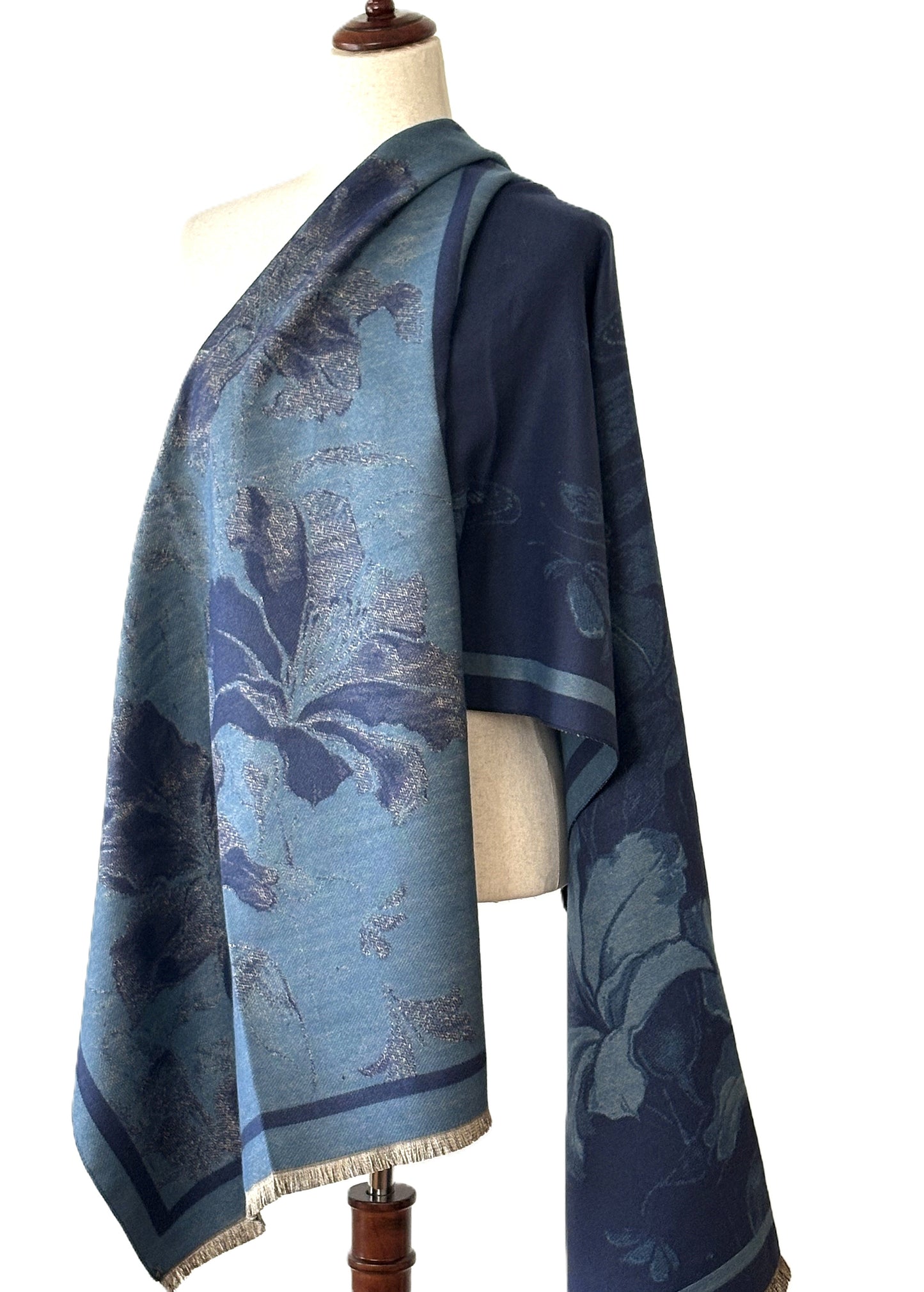 Blue / Navy Opening Flower Reversible Wrap/Scarf