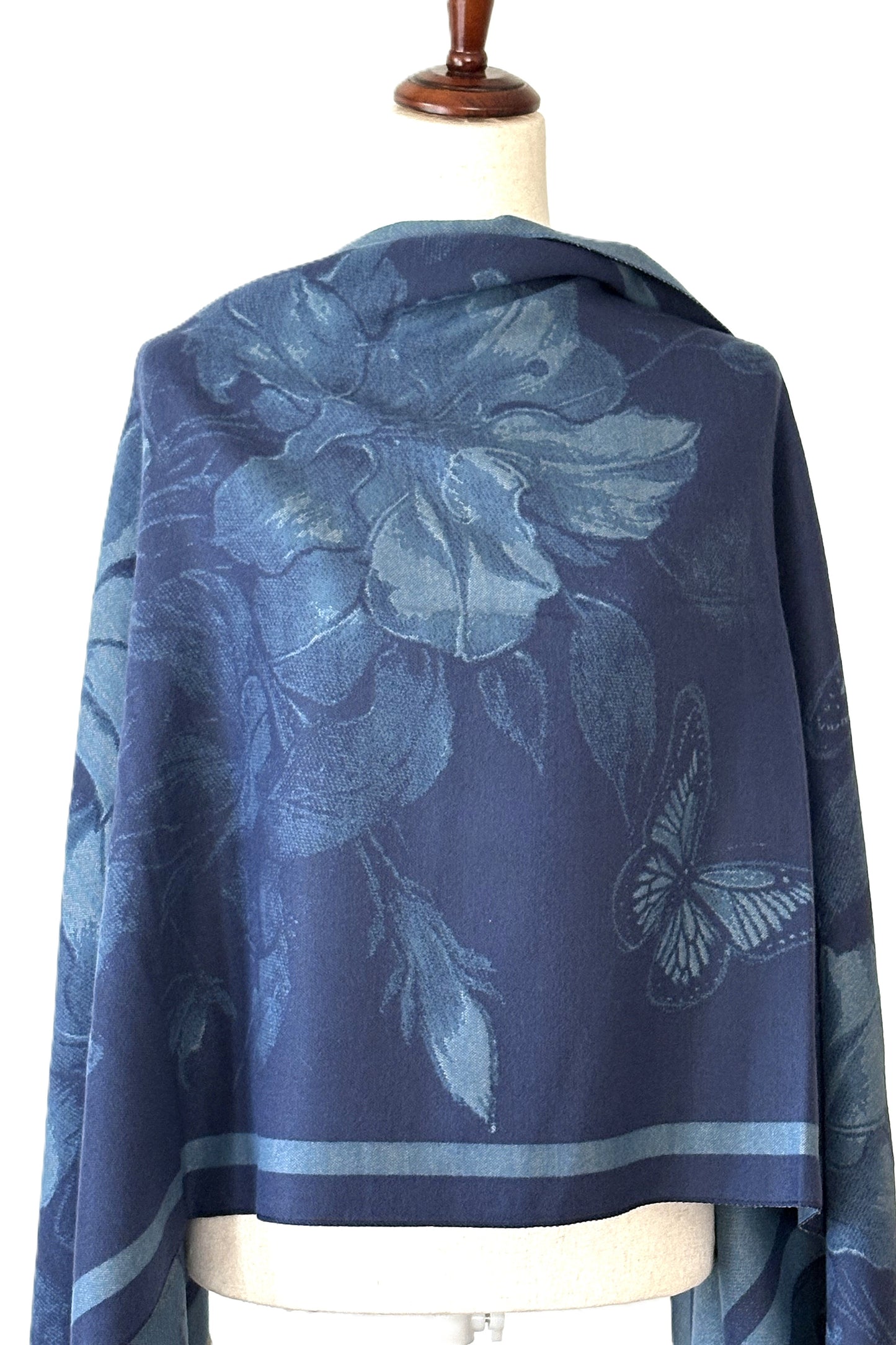 Blue / Navy Opening Flower Reversible Wrap/Scarf