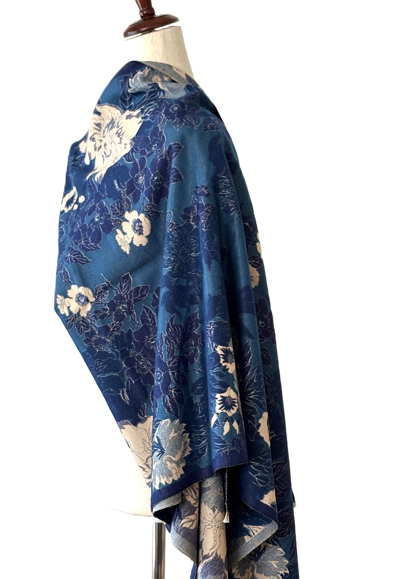 Blue / White Floral Reversible Wrap – Artisan Shawl
