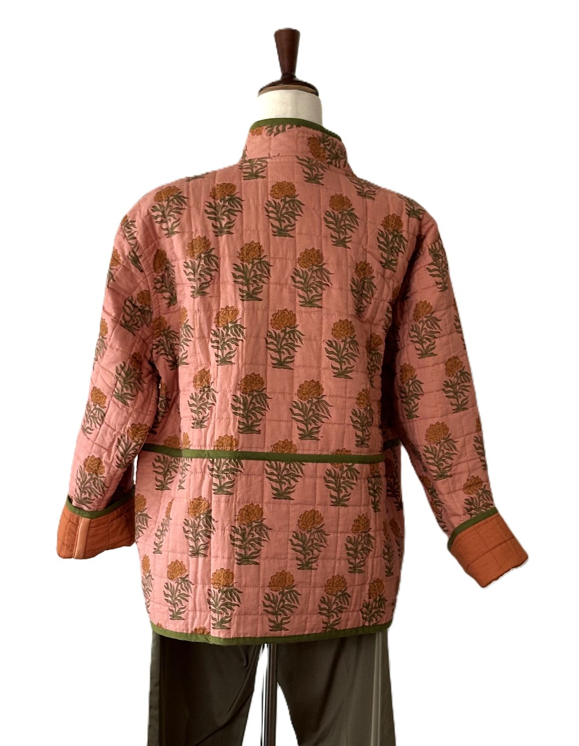 Jackets, Fully Reversible Short Quilted Jacket With Kantha Stitching. (Melon)
