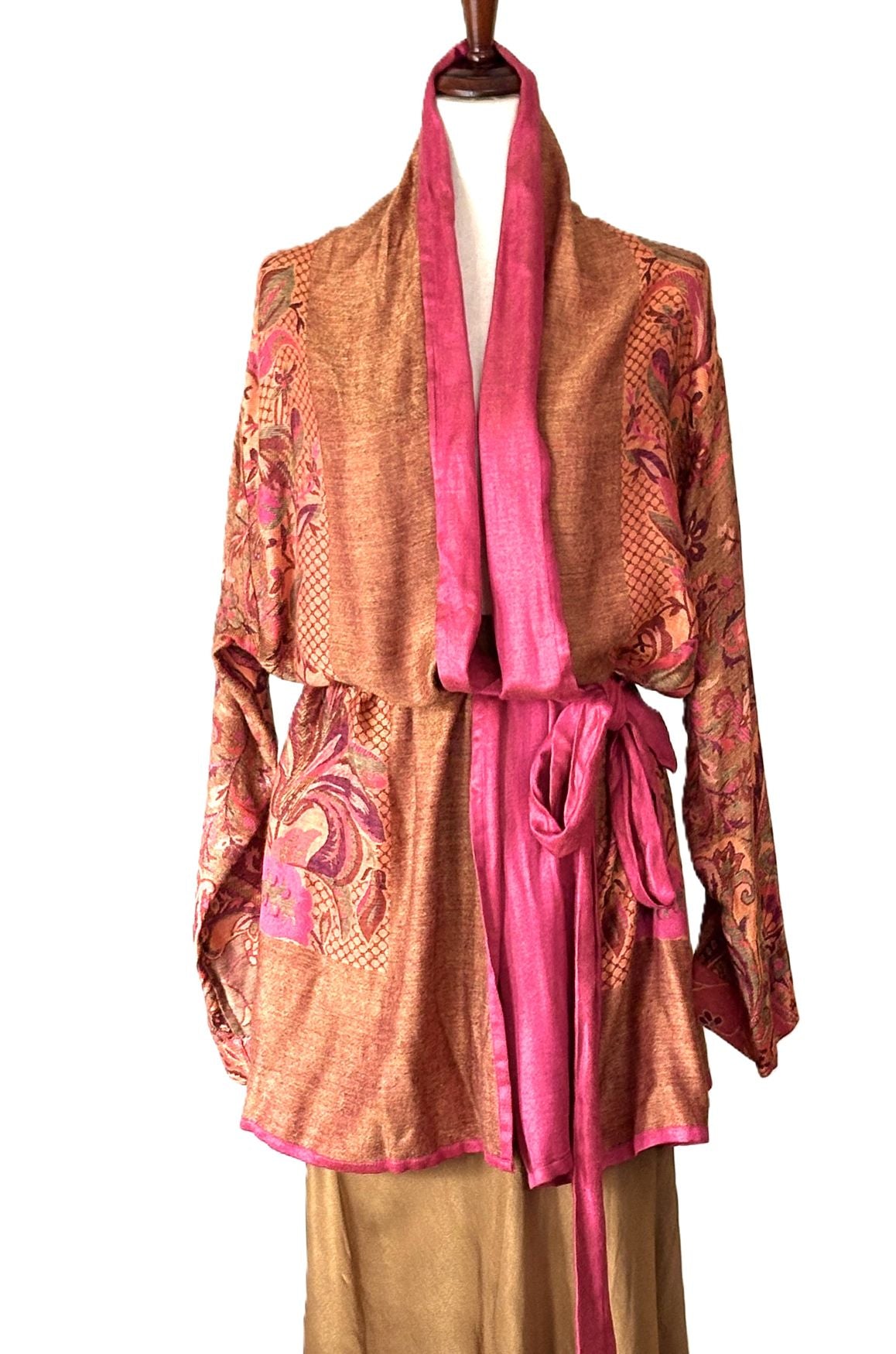 Jacket,  Silk With Cashmere Wool Fully Reversible Kimono Wrap
