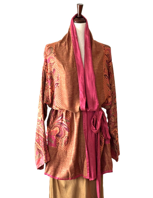 Jacket,  Silk With Cashmere Wool Fully Reversible Kimono Wrap