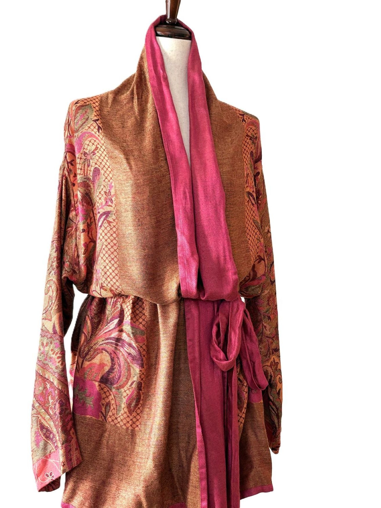 Jacket,  Silk With Cashmere Wool Fully Reversible Kimono Wrap