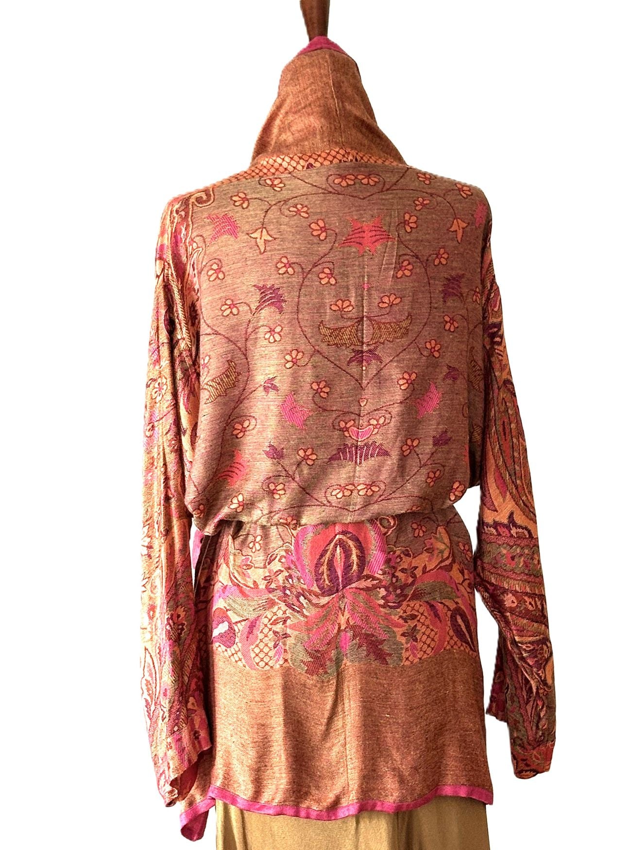 Jacket,  Silk With Cashmere Wool Fully Reversible Kimono Wrap