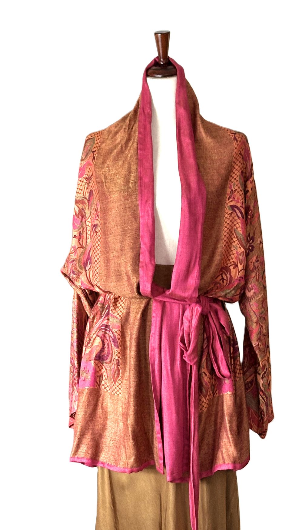 Jacket,  Silk With Cashmere Wool Fully Reversible Kimono Wrap