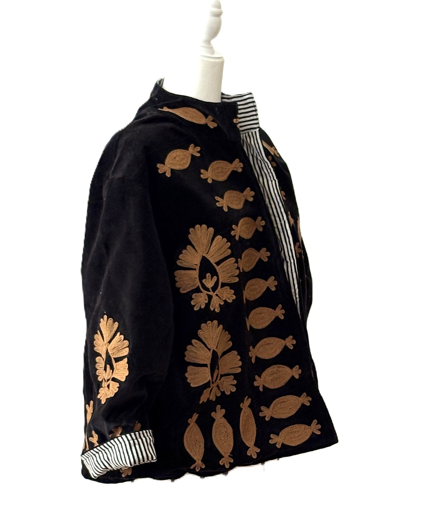 Jacket, Wearable Art In This Hand Embroidered Short Velvet Jacket, Reversible (Black)