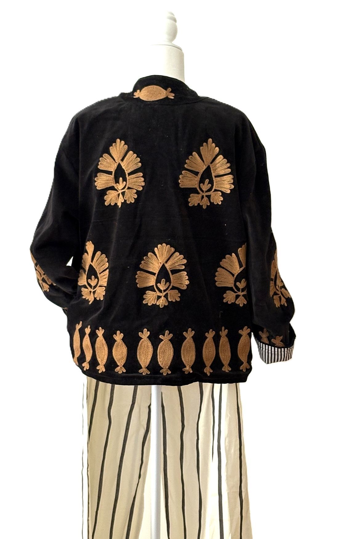 Jacket, Wearable Art In This Hand Embroidered Short Velvet Jacket, Reversible (Black)