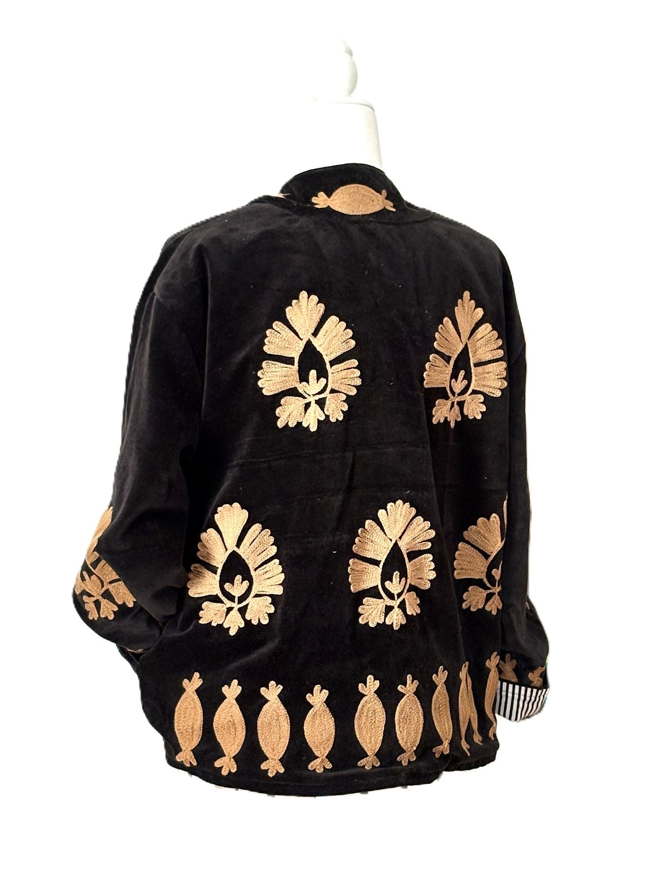 Jacket, Wearable Art In This Hand Embroidered Short Velvet Jacket, Reversible (Black)