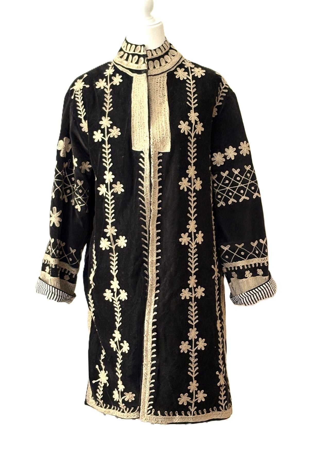 Jacket - Wearable Art, Hand Embroidered Kimono Coat (Black)