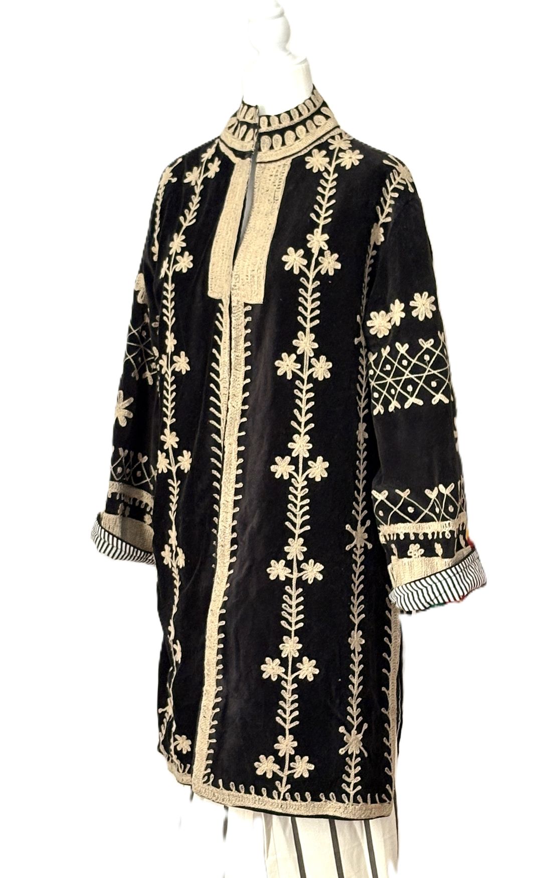 Jacket - Wearable Art, Hand Embroidered Kimono Coat (Black)