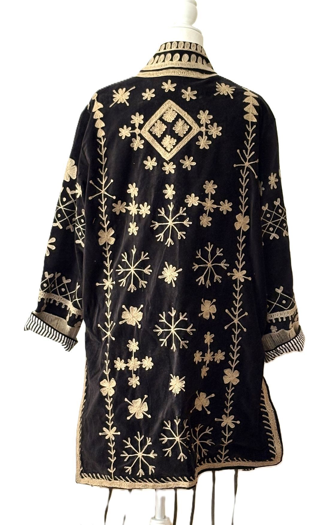 Jacket - Wearable Art, Hand Embroidered Kimono Coat (Black)