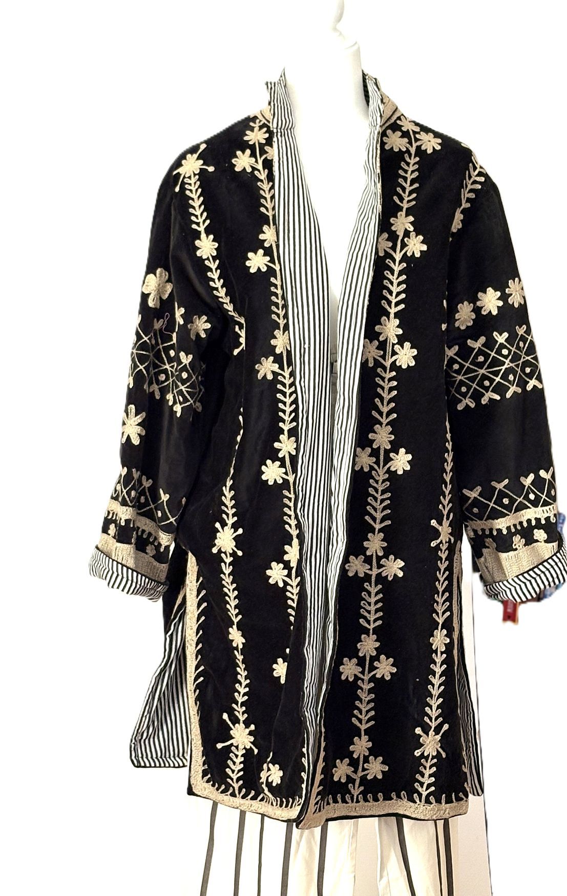 Jacket - Wearable Art, Hand Embroidered Kimono Coat (Black)