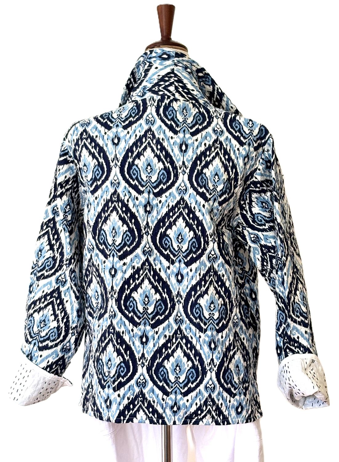Kantha Quilted Short Handmade Cotton Jacket, Fully Reversible. Geometric Print.