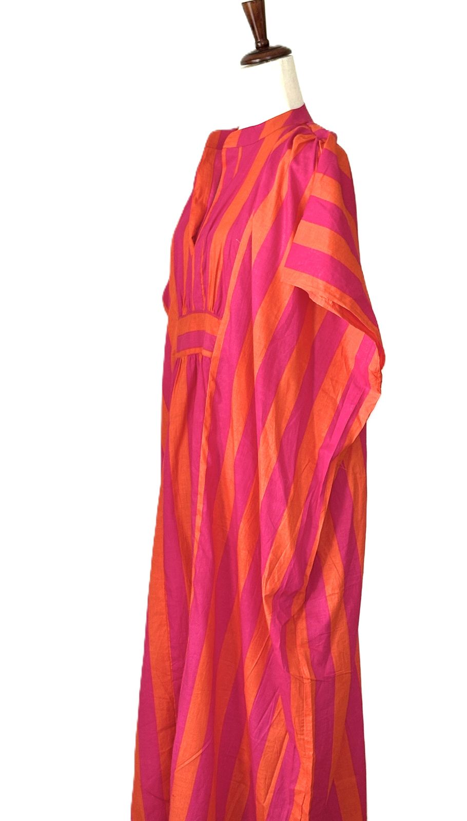 Stylish Handmade Cotton Caftan, Striped Beach Cover-up, Resort Wear (Pink Orange Stripe)
