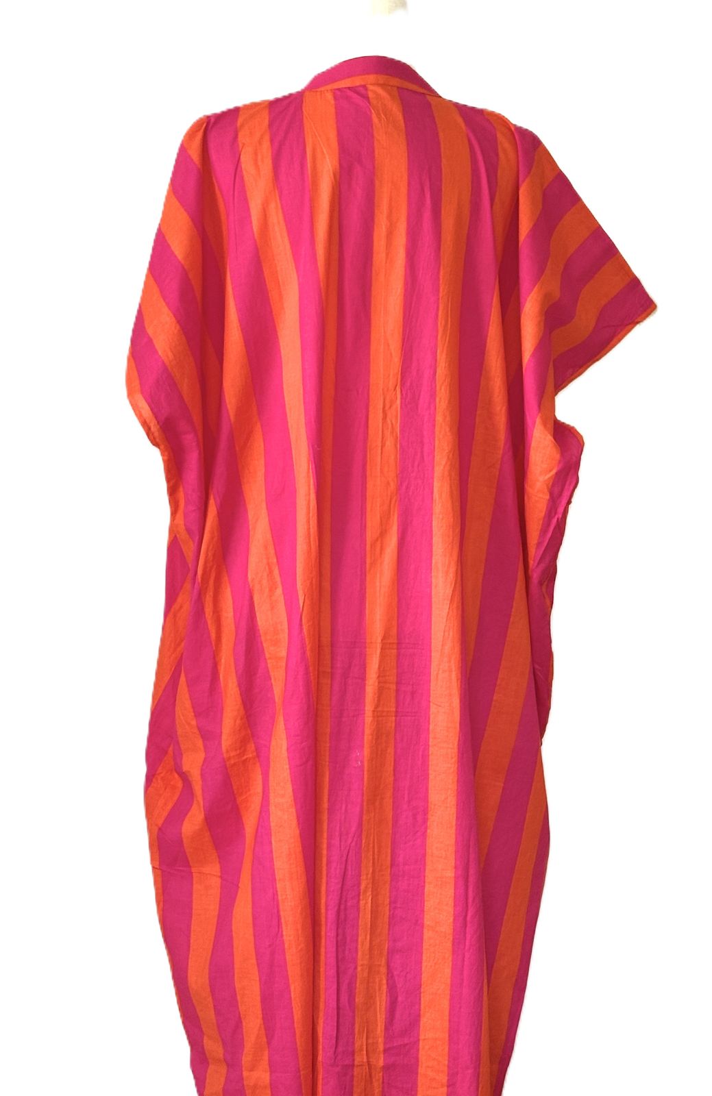 Stylish Handmade Cotton Caftan, Striped Beach Cover-up, Resort Wear (Pink Orange Stripe)