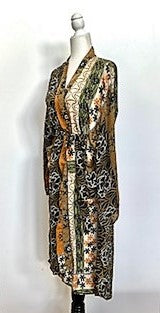 Top of the Line Silk Kimono Duster,  Complex Print (Brown)