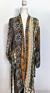 Top of the Line Silk Kimono Duster,  Complex Print (Brown)