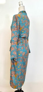 Top of the Line Silk Kimono Duster,  Complex Print (Pastel Blue)