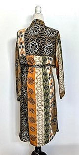 Top of the Line Silk Kimono Duster,  Complex Print (Brown)