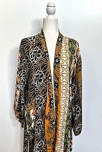 Top of the Line Silk Kimono Duster,  Complex Print (Brown)