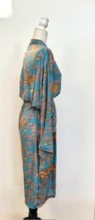 Top of the Line Silk Kimono Duster,  Complex Print (Pastel Blue)