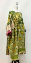 Artisan Kantha Quilt Float Dress. Comfortable and Very Chic (Lime)