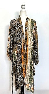 Top of the Line Silk Kimono Duster,  Complex Print (Brown)