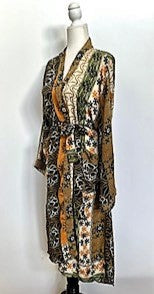 Top of the Line Silk Kimono Duster,  Complex Print (Brown)