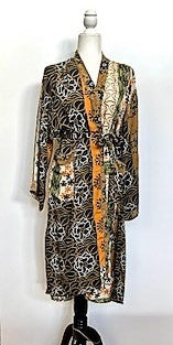 Top of the Line Silk Kimono Duster,  Complex Print (Brown)