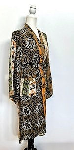 Top of the Line Silk Kimono Duster,  Complex Print (Brown)