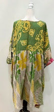 Artisan Kantha Quilt Float Dress. Comfortable and Very Chic (Lime)
