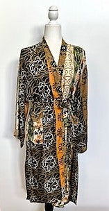 Top of the Line Silk Kimono Duster,  Complex Print (Brown)