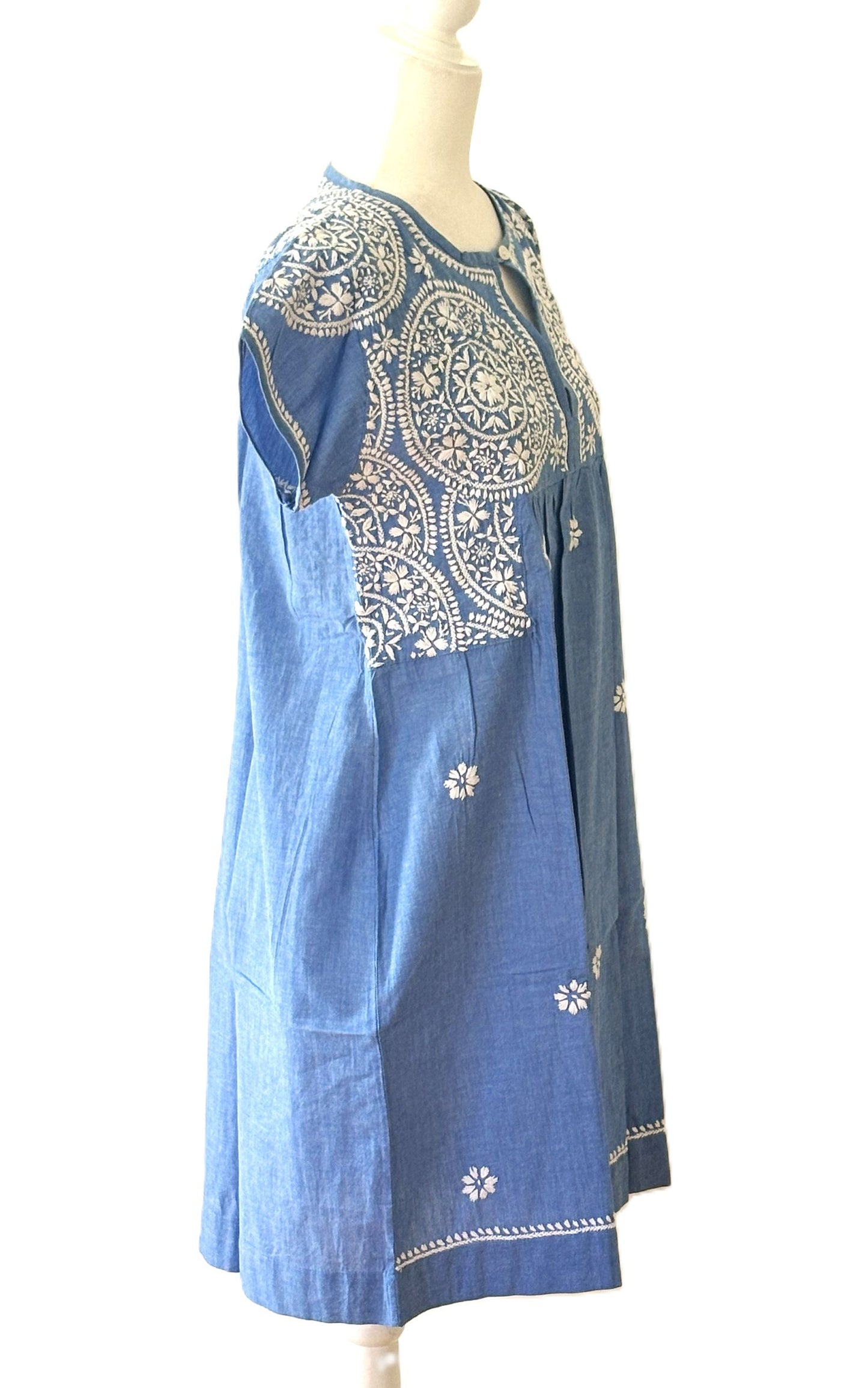 Dresses: Flattering Easy Basic Print Cotton Short (Blue)
