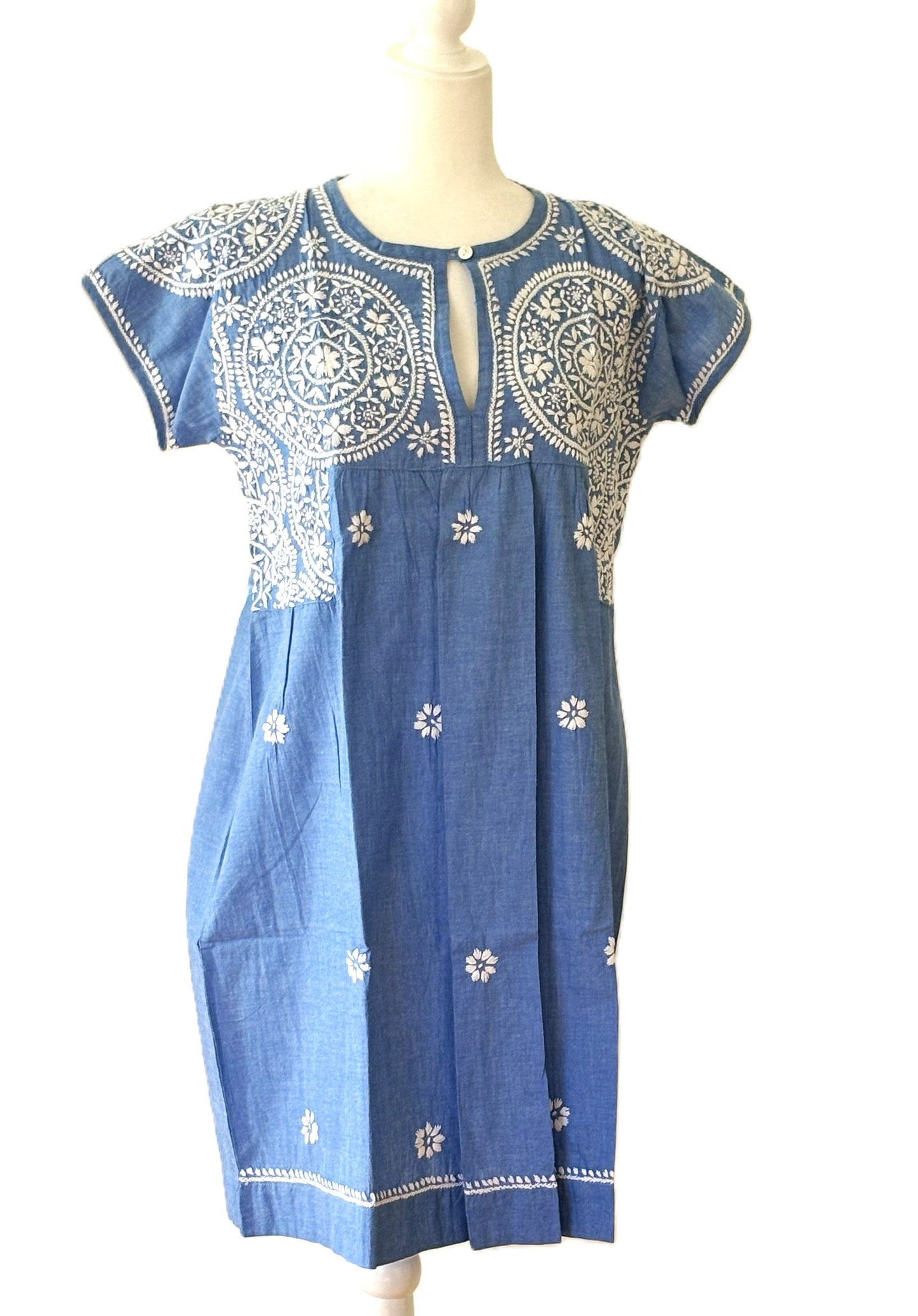 Dresses: Flattering Easy Basic Print Cotton Short (Blue)