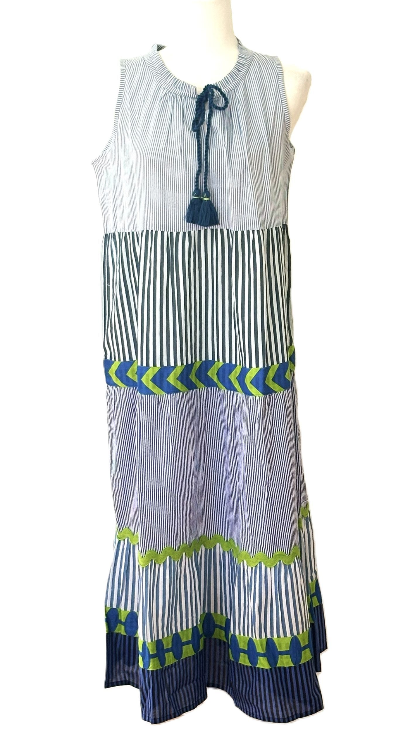Dresses: Sleeveless Handloomed Maxi Dress With Handmade Contrast Detailing.