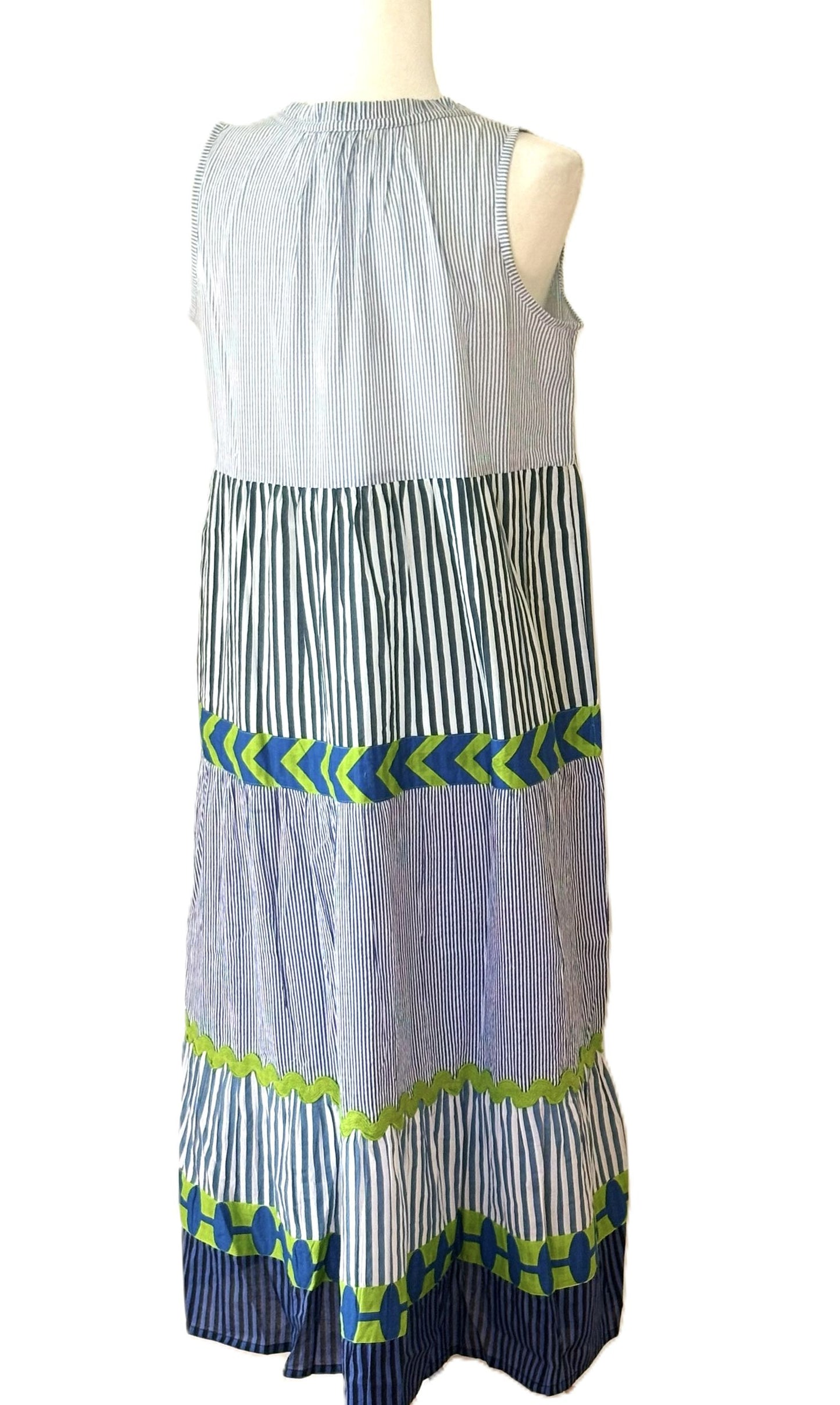 Dresses: Sleeveless Handloomed Maxi Dress With Handmade Contrast Detailing.