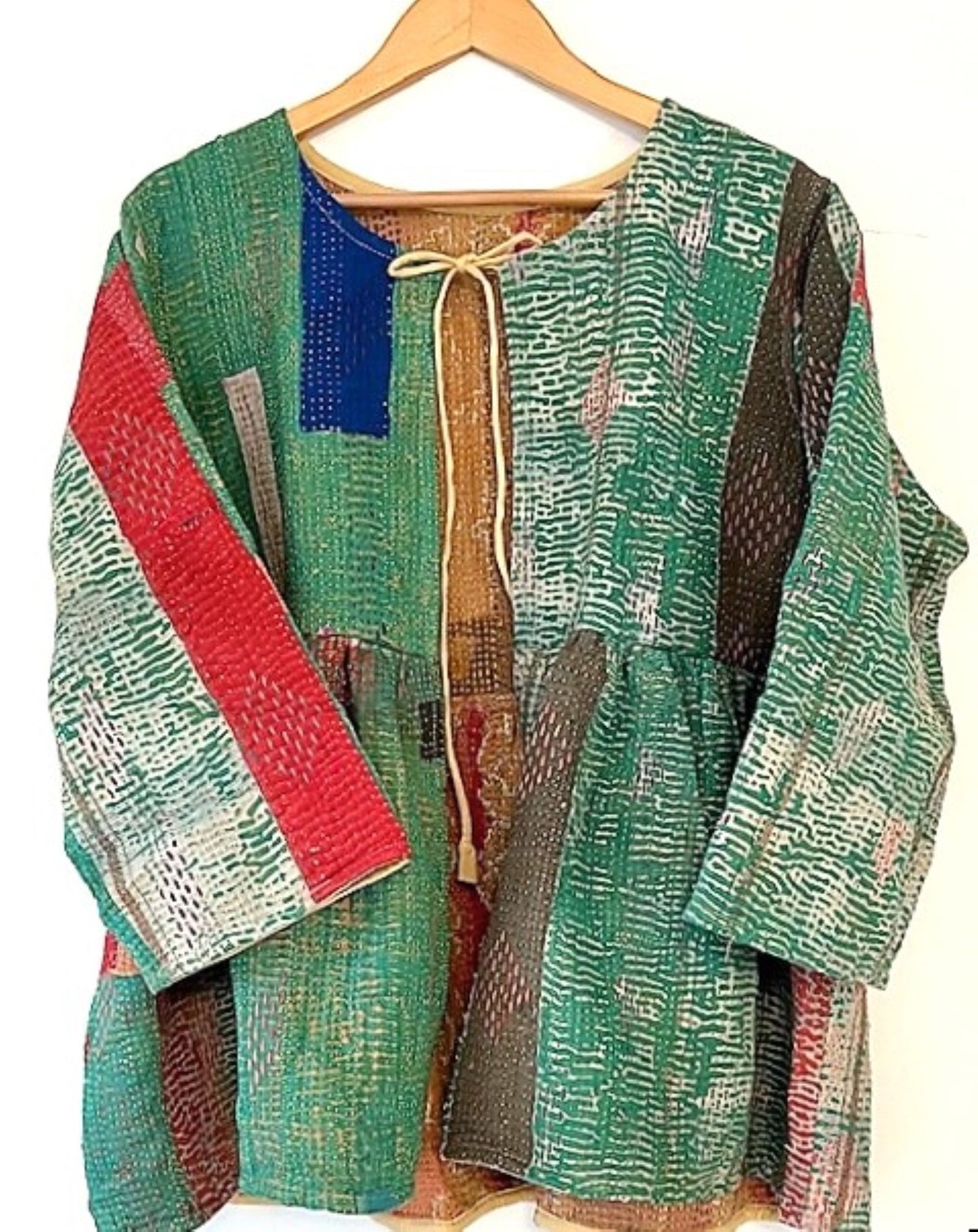 Wearable Art: Handmade Kantha Stitched Multi ColoredJacket. Swing Cut