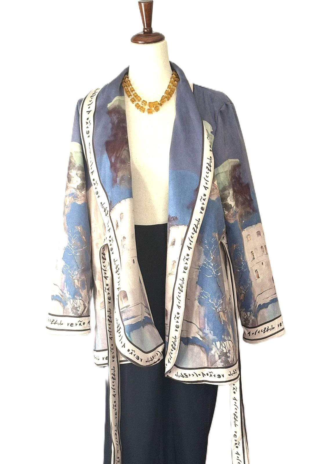 Italian Watercolor Landscape Suede Wrap Jacket: Brushed Polyester, Left-Tie Closure