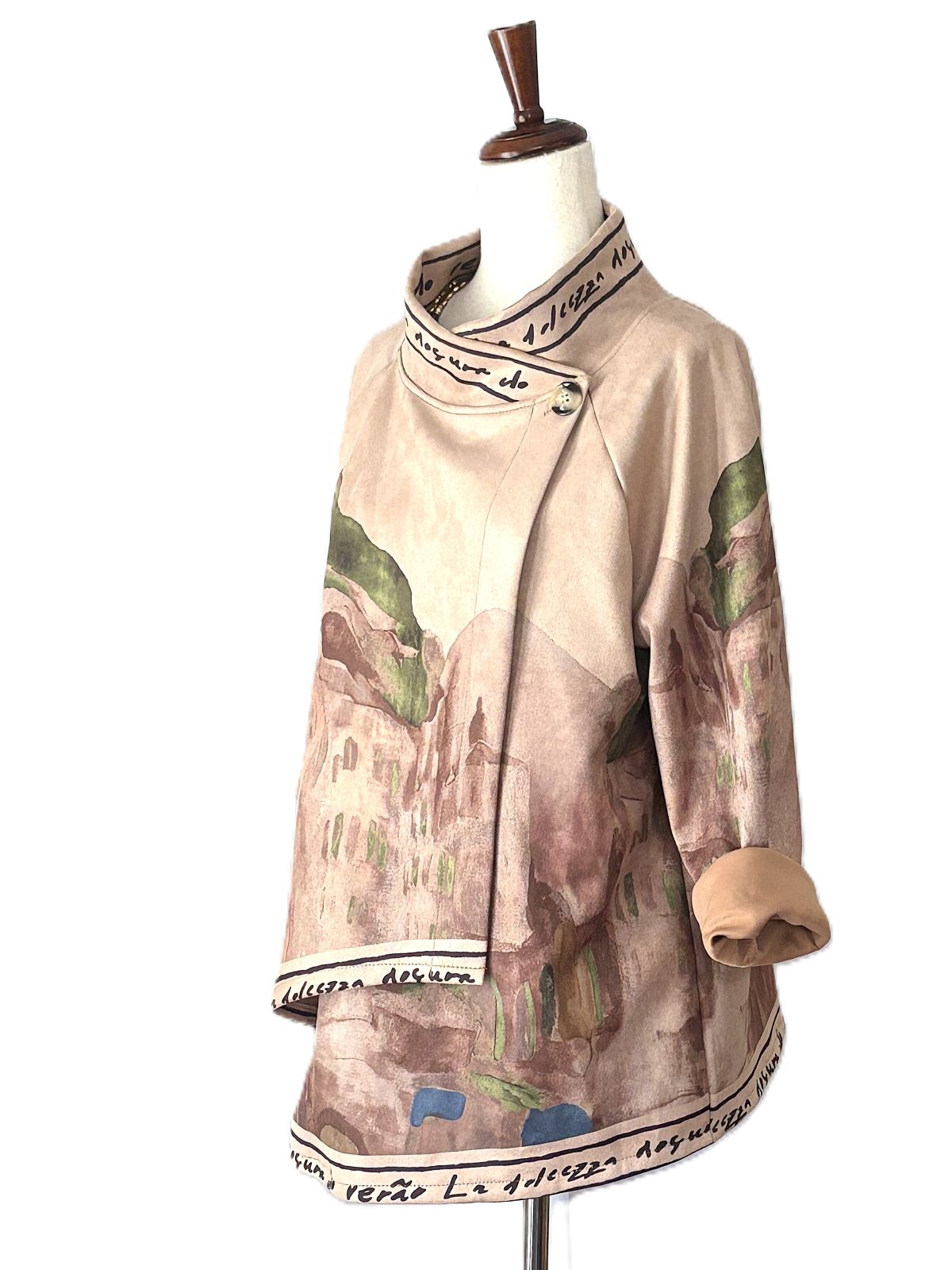 Italian Watercolor Landscape Suede Feel Envelop Cut Tunic. Brushed Polyester (Tan or Navy)